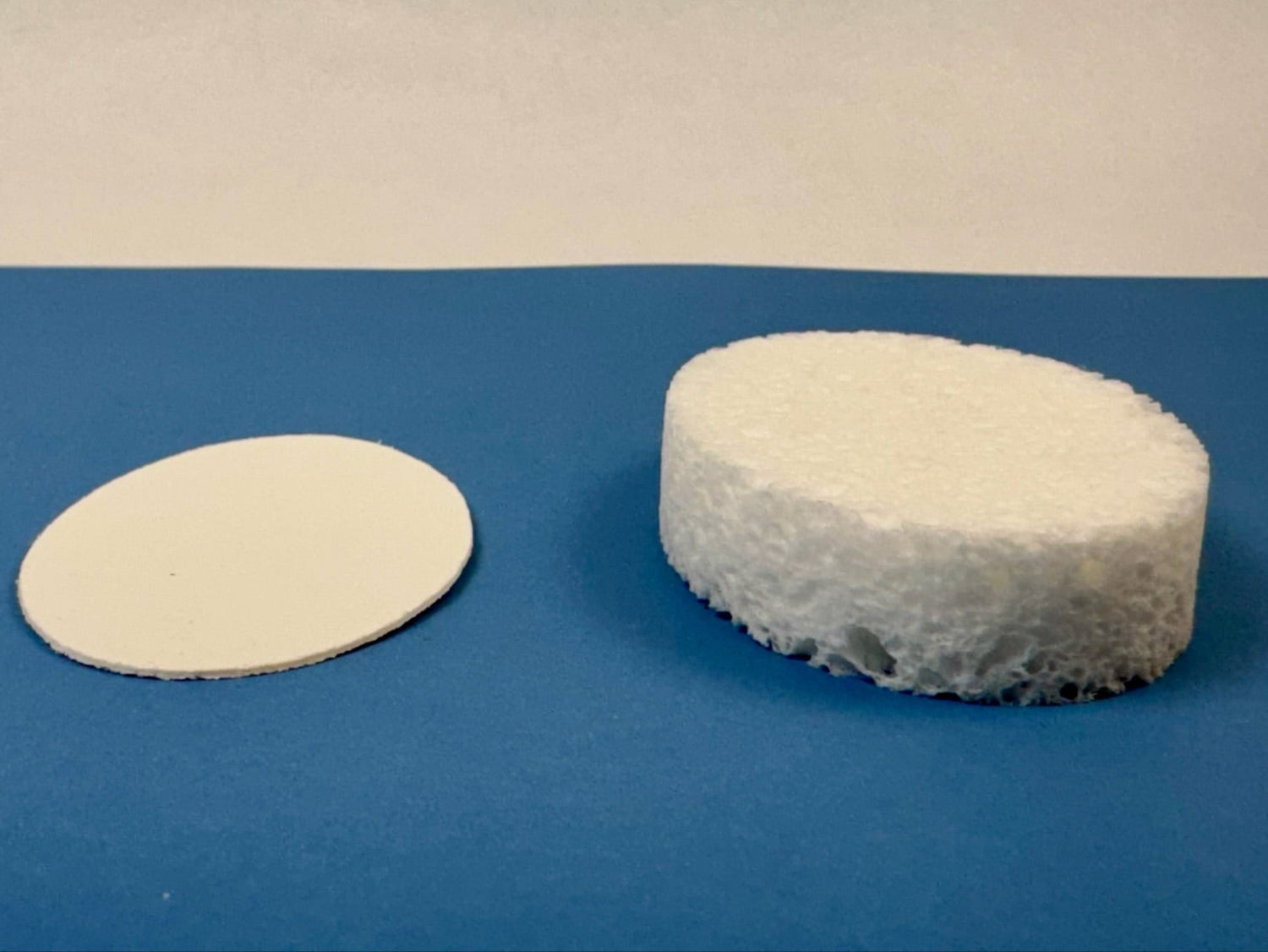 Goat Guardians™ barrier sponge shown compressed versus fully hydrated.